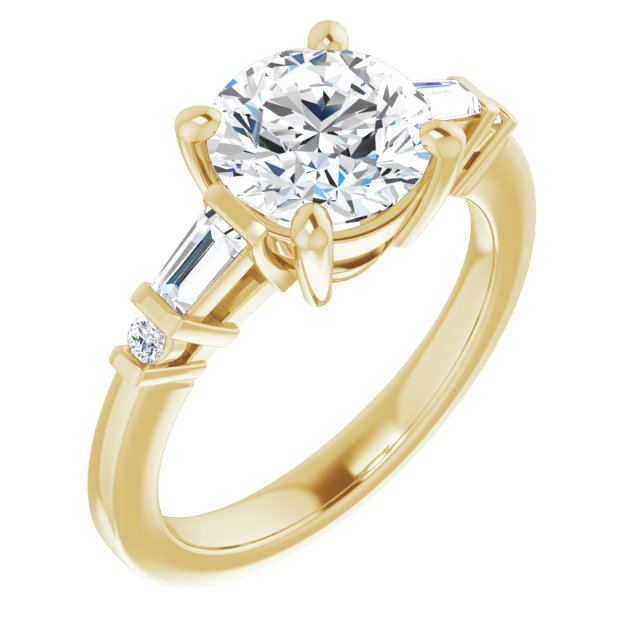 14K Yellow Gold Customizable 5-stone Baguette+Round-Accented Round Cut Design)