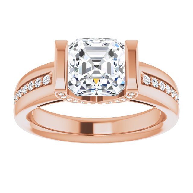 Cubic Zirconia Engagement Ring- The Maryana (Customizable Cathedral-Bar Asscher Cut Design featuring Shared Prong Band and Prong Accents)