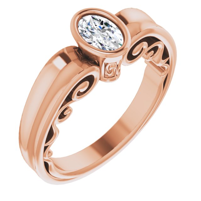 10K Rose Gold Customizable Bezel-set Oval Cut Solitaire with Wide 3-sided Band