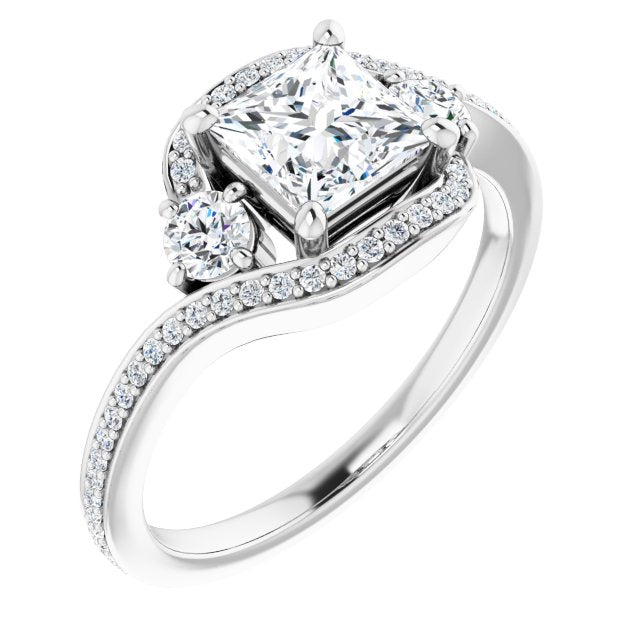 10K White Gold Customizable Princess/Square Cut Bypass Design with Semi-Halo and Accented Band