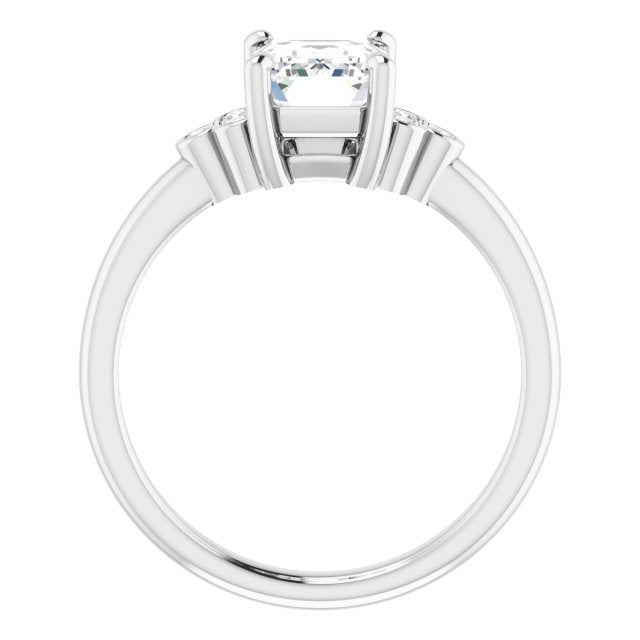 Cubic Zirconia Engagement Ring- The Irene (Customizable 7-stone Radiant Cut Center with Round-Bezel Side Stones)