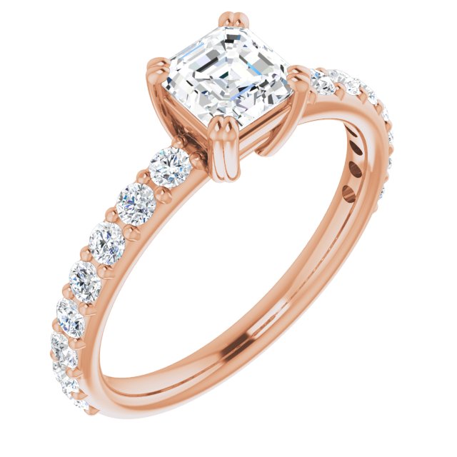 10K Rose Gold Customizable Asscher Cut Design with Large Round Cut 3/4 Band Accents