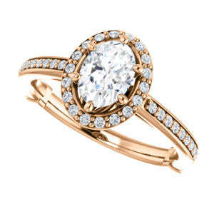 Cubic Zirconia Engagement Ring- The Jessika (Customizable Cathedral-set Oval Cut Design with Halo and Thin Pavé Band)