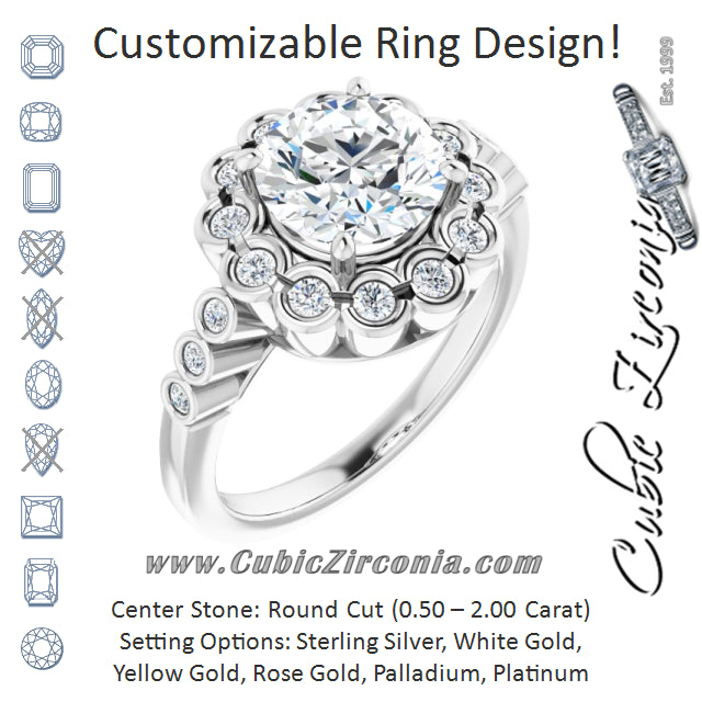 Cubic Zirconia Engagement Ring- The Berkley (Customizable Round Cut Design with Round-bezel Halo and Band Accents)