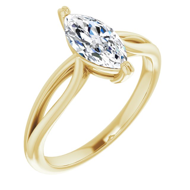 10K Yellow Gold Customizable Marquise Cut Solitaire with Wide-Split Band