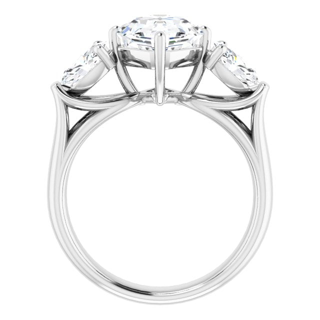 Cubic Zirconia Engagement Ring- The Alondra (Customizable Cathedral-set 3-stone Asscher Cut Style with Dual Oval Cut Accents & Wide Split Band)