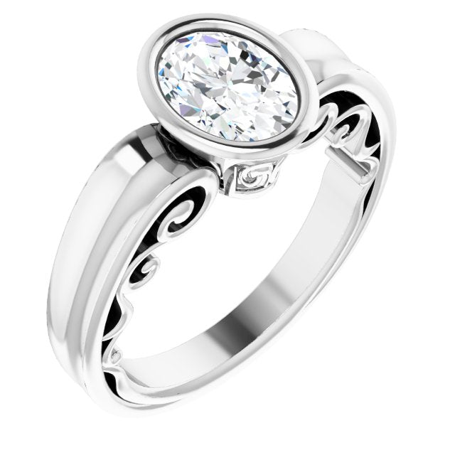 Cubic Zirconia Engagement Ring- The Fredrika (Customizable Bezel-set Oval Cut Solitaire with Wide 3-sided Band)