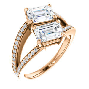 Cubic Zirconia Engagement Ring- The Valentina (Customizable 2-stone Double Radiant Cut Design with Wide Split-Pavé Band)