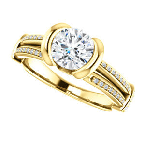 Cubic Zirconia Engagement Ring- The Kinsley (Customizable Round Cut with Split Pavé Band & Peekaboo Accents)