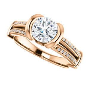 Cubic Zirconia Engagement Ring- The Kinsley (Customizable Round Cut with Split Pavé Band & Peekaboo Accents)