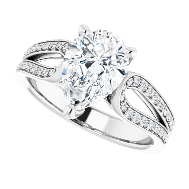 Cubic Zirconia Engagement Ring- The Annemarie (Customizable Pear Cut Design featuring Shared Prong Split-band)