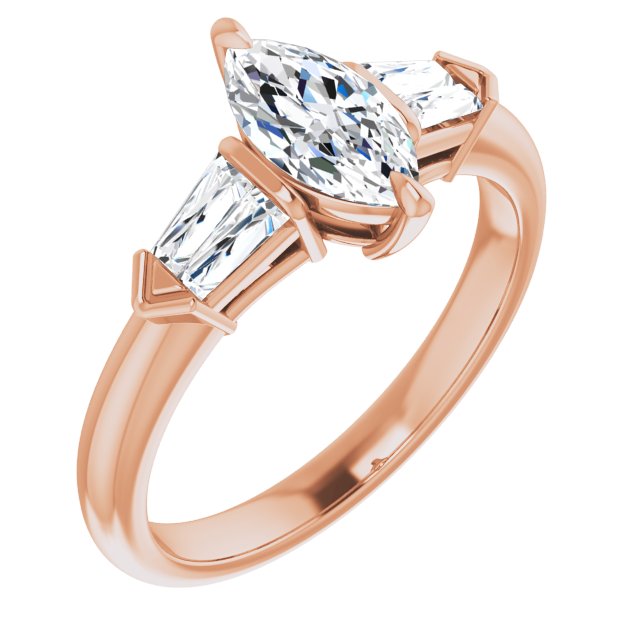10K Rose Gold Customizable 5-stone Design with Marquise Cut Center and Quad Baguettes