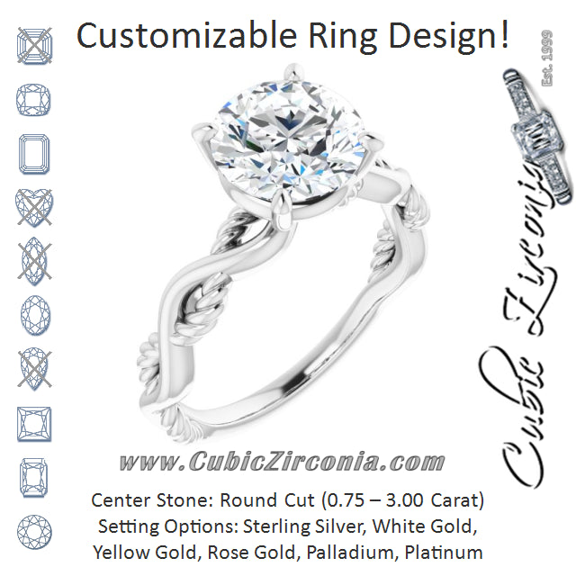 Cubic Zirconia Engagement Ring- The Marja (Customizable Round Cut Solitaire with Twisting Split Band)