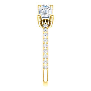 Cubic Zirconia Engagement Ring- The Mary Helen (Customizable Triple Emerald Cut Design with Ultra Thin Pavé Band)