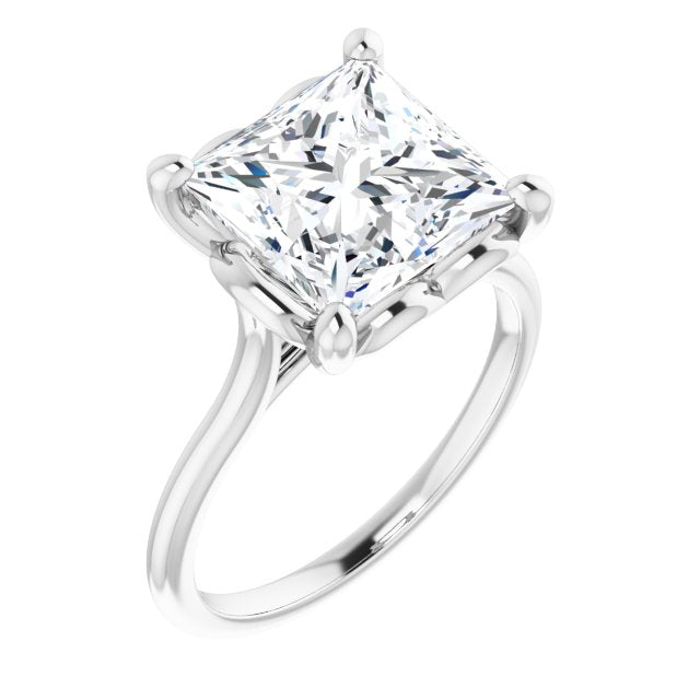 10K White Gold Customizable Cathedral-style Princess/Square Cut Solitaire with Decorative Heart Prong Basket