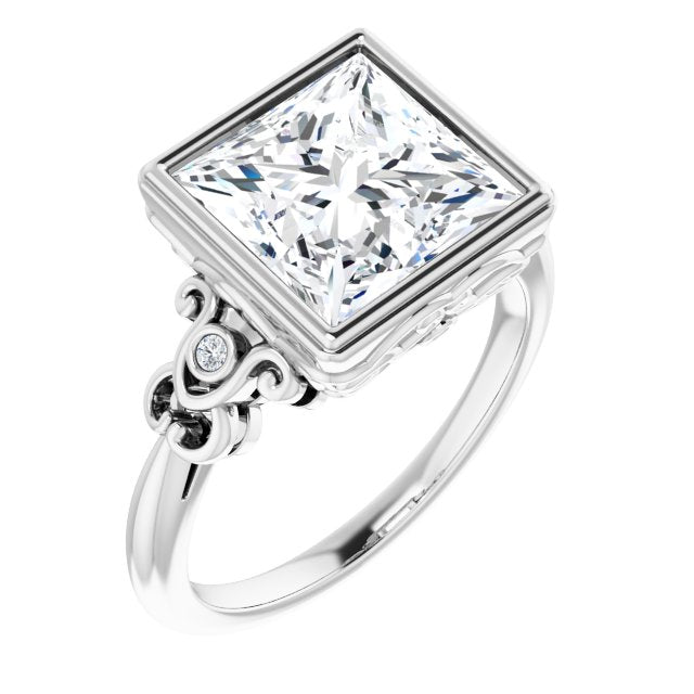 10K White Gold Customizable 5-stone Design with Princess/Square Cut Center and Quad Round-Bezel Accents