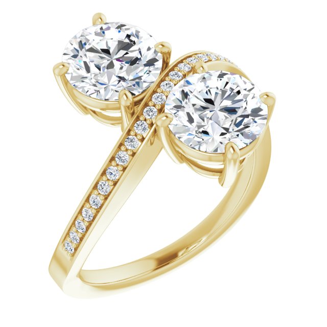 10K Yellow Gold Customizable 2-stone Round Cut Bypass Design with Thin Twisting Shared Prong Band