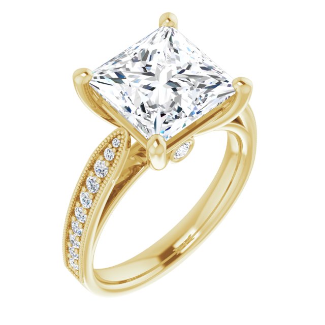 10K Yellow Gold Customizable Princess/Square Cut Style featuring Milgrained Shared Prong Band & Dual Peekaboos