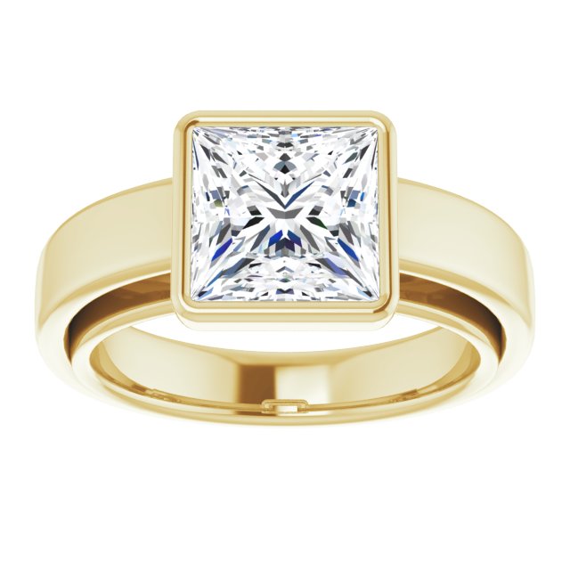 Cubic Zirconia Engagement Ring- The Dunyasha (Customizable Cathedral-Bezel Princess/Square Cut Solitaire with Wide Band)