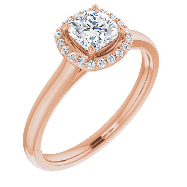 10K Rose Gold Customizable Halo-Styled Cathedral Cushion Cut Design