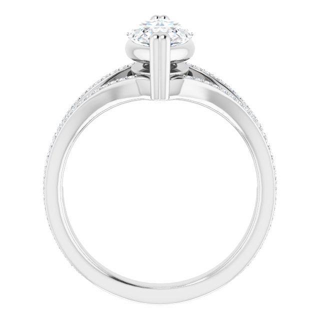 Cubic Zirconia Engagement Ring- The Carlotta (Customizable Marquise Cut Center with 100-stone* "Waterfall" Pavé Split Band)