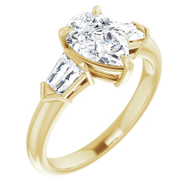 10K Yellow Gold Customizable 5-stone Design with Pear Cut Center and Quad Baguettes
