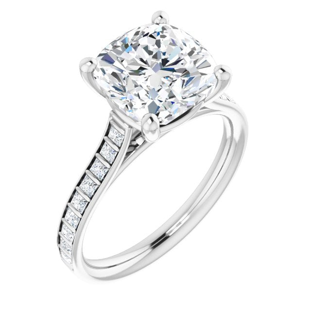 10K White Gold Customizable Cushion Cut Style with Princess Channel Bar Setting