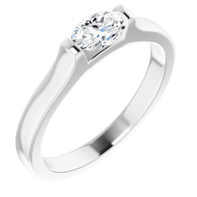 10K White Gold Customizable Bar-set Oval Cut Solitaire