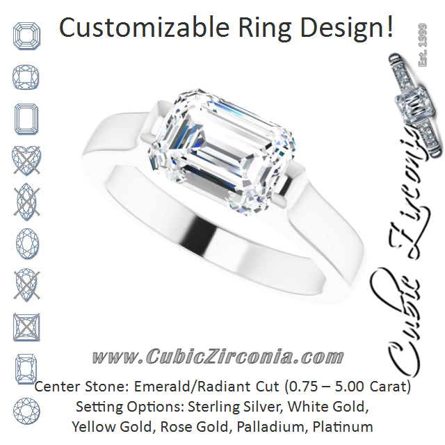 Cubic Zirconia Engagement Ring- The Jiàn (Customizable Bar-set Emerald Cut Solitaire)
