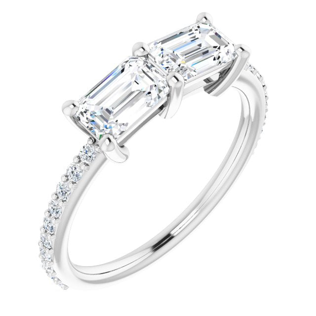 Cubic Zirconia Engagement Ring- The Minerva (Customizable Enhanced 2-stone Radiant Cut Design with Ultra-thin Accented Band)