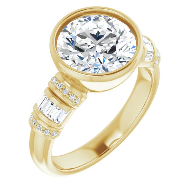 10K Yellow Gold Customizable Bezel-set Round Cut Setting with Wide Sleeve-Accented Band