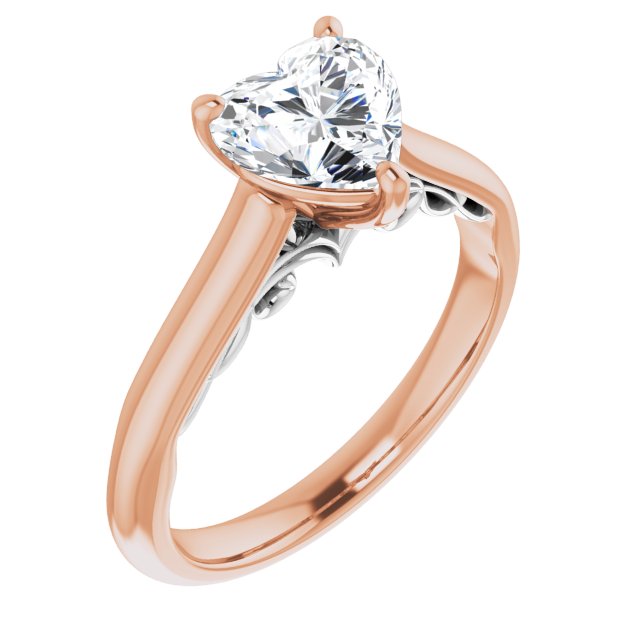 14K Rose & White Gold Customizable Heart Cut Cathedral Solitaire with Two-Tone Option Decorative Trellis 'Down Under'
