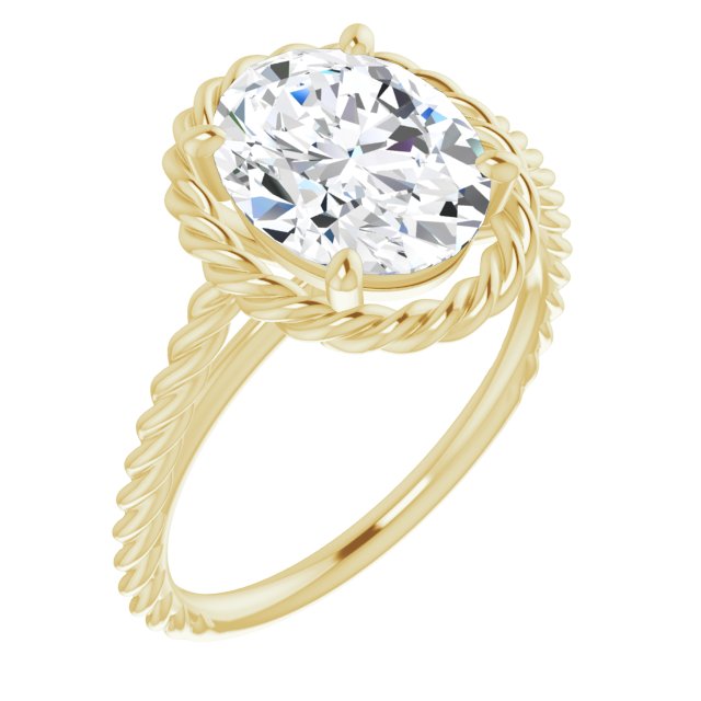 10K Yellow Gold Customizable Cathedral-set Oval Cut Solitaire with Thin Rope-Twist Band
