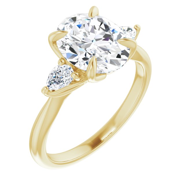 10K Yellow Gold Customizable 3-stone Design with Oval Cut Center and Dual Large Pear Side Stones