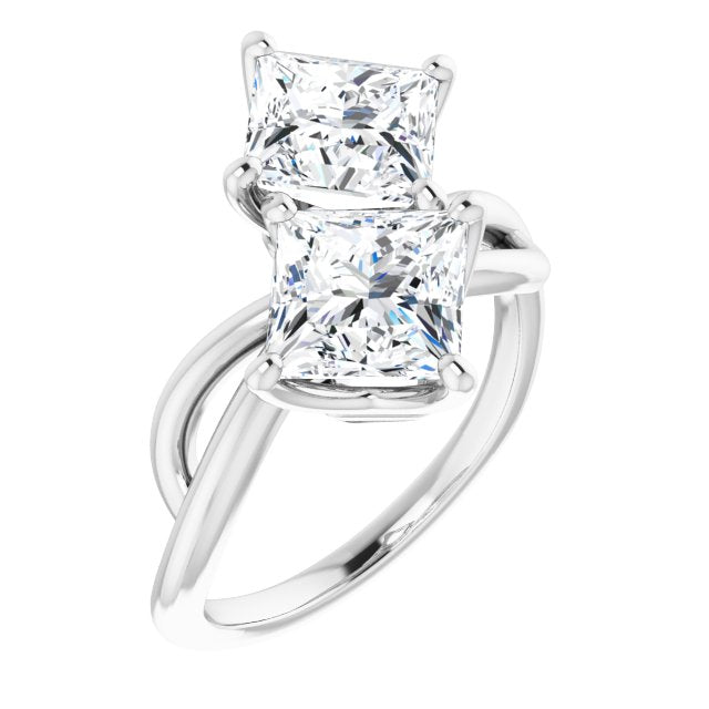 10K White Gold Customizable 2-stone Princess/Square Cut Artisan Style with Wide, Infinity-inspired Split Band