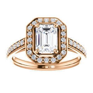 Cubic Zirconia Engagement Ring- The Margie Mae (Customizable Emerald Cut Halo-Style with Pavé Band)