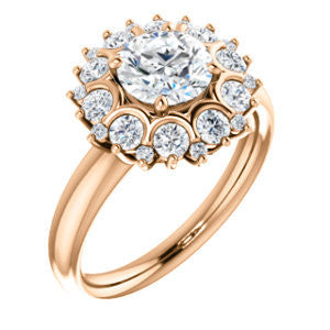 Cubic Zirconia Engagement Ring- The BettyJo (Customizable Round Cut featuring Cluster Accent Bouquet)