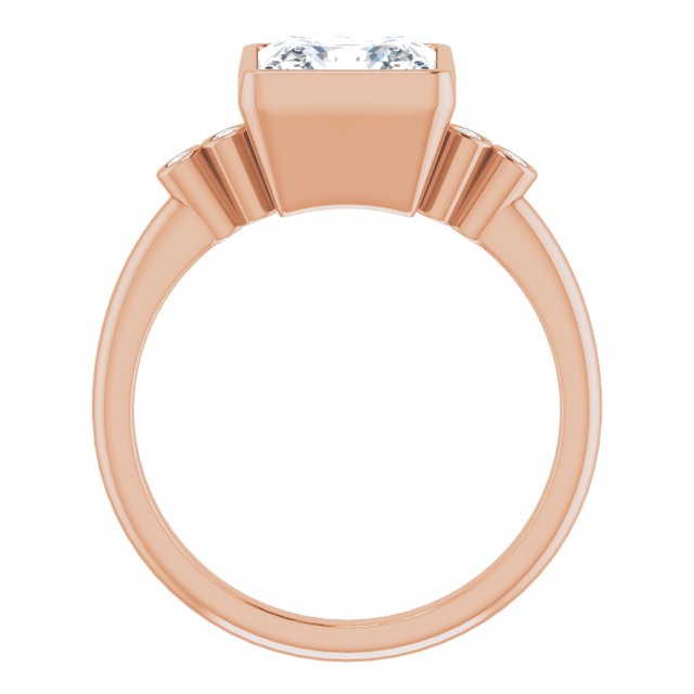 Cubic Zirconia Engagement Ring- The Mandira (Customizable 5-stone Bezel-set Princess/Square Cut Design with Quad Round-Bezel Side Stones)