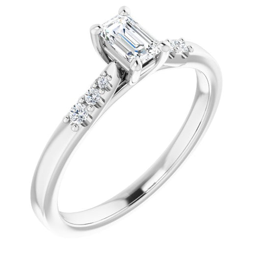 10K White Gold Customizable 7-stone Emerald/Radiant Cut Cathedral Style with Triple Graduated Round Cut Side Stones