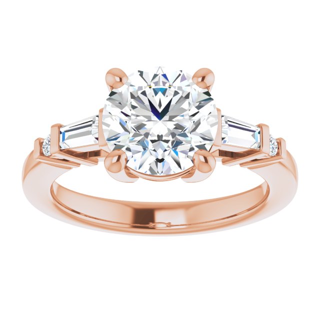 Cubic Zirconia Engagement Ring- The Belem (Customizable 5-stone Baguette+Round-Accented Round Cut Design))