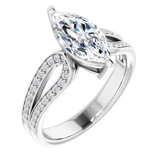 Cubic Zirconia Engagement Ring- The Annemarie (Customizable Marquise Cut Design featuring Shared Prong Split-band)