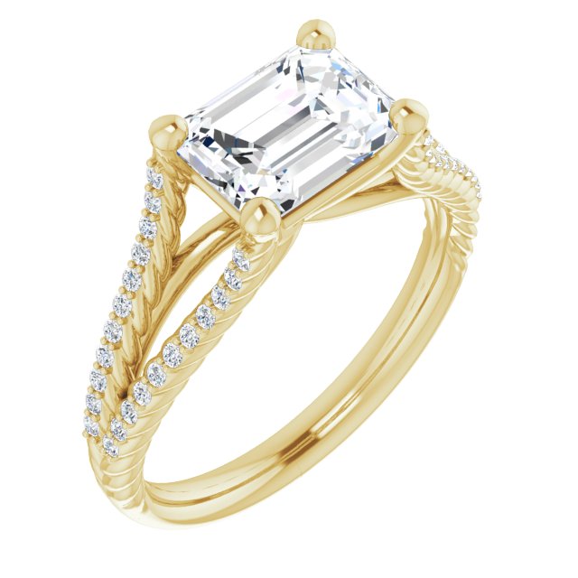 Cubic Zirconia Engagement Ring- The Contessa (Customizable Radiant Cut Style with Split Band and Rope-Pavé)