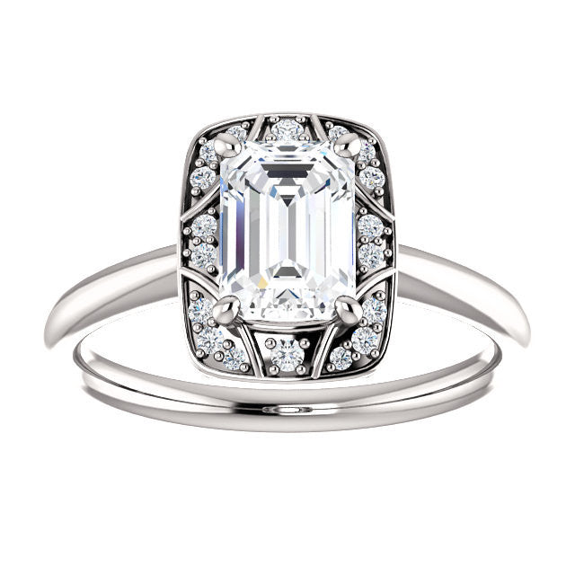 Cubic Zirconia Engagement Ring- The Rachal (Customizable Segmented Cluster-Halo Enhanced Radiant Cut Design with Thin Band)