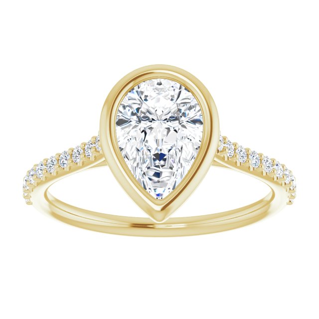 Cubic Zirconia Engagement Ring- The Careena (Customizable Bezel-set Pear Cut Style with Ultra-thin Pavé-Accented Band)