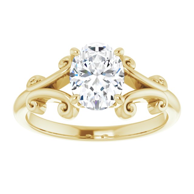 Cubic Zirconia Engagement Ring- The Paisley (Customizable Oval Cut Solitaire with Band Flourish and Decorative Trellis)