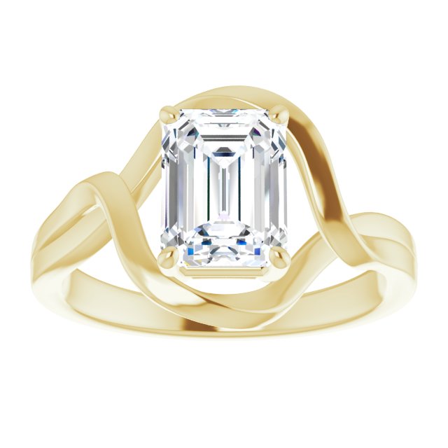 Cubic Zirconia Engagement Ring- The Helene (Customizable Emerald Cut Hurricane-inspired Bypass Solitaire)