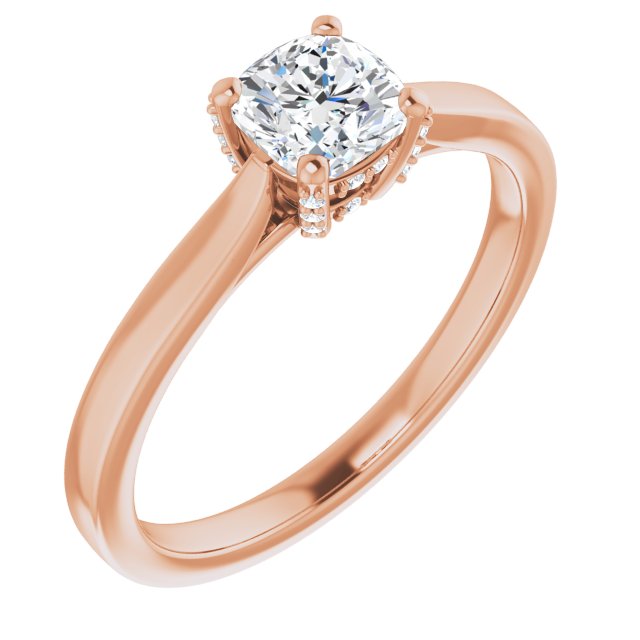 10K Rose Gold Customizable Cathedral-Raised Cushion Cut Style with Prong Accents Enhancement