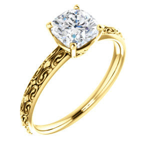 Cubic Zirconia Engagement Ring- The Brittney (Customizable Cushion Cut Solitaire with Scrolled Engraving)