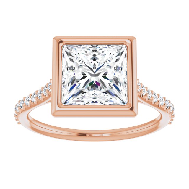 Cubic Zirconia Engagement Ring- The Careena (Customizable Bezel-set Princess/Square Cut Style with Ultra-thin Pavé-Accented Band)