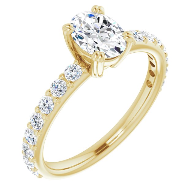 10K Yellow Gold Customizable Oval Cut Design with Large Round Cut 3/4 Band Accents
